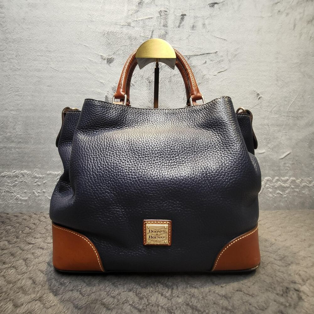 Dooney & Bourke Brenna Crossbody Satchel Womens Medium Navy Leather Brown Trim